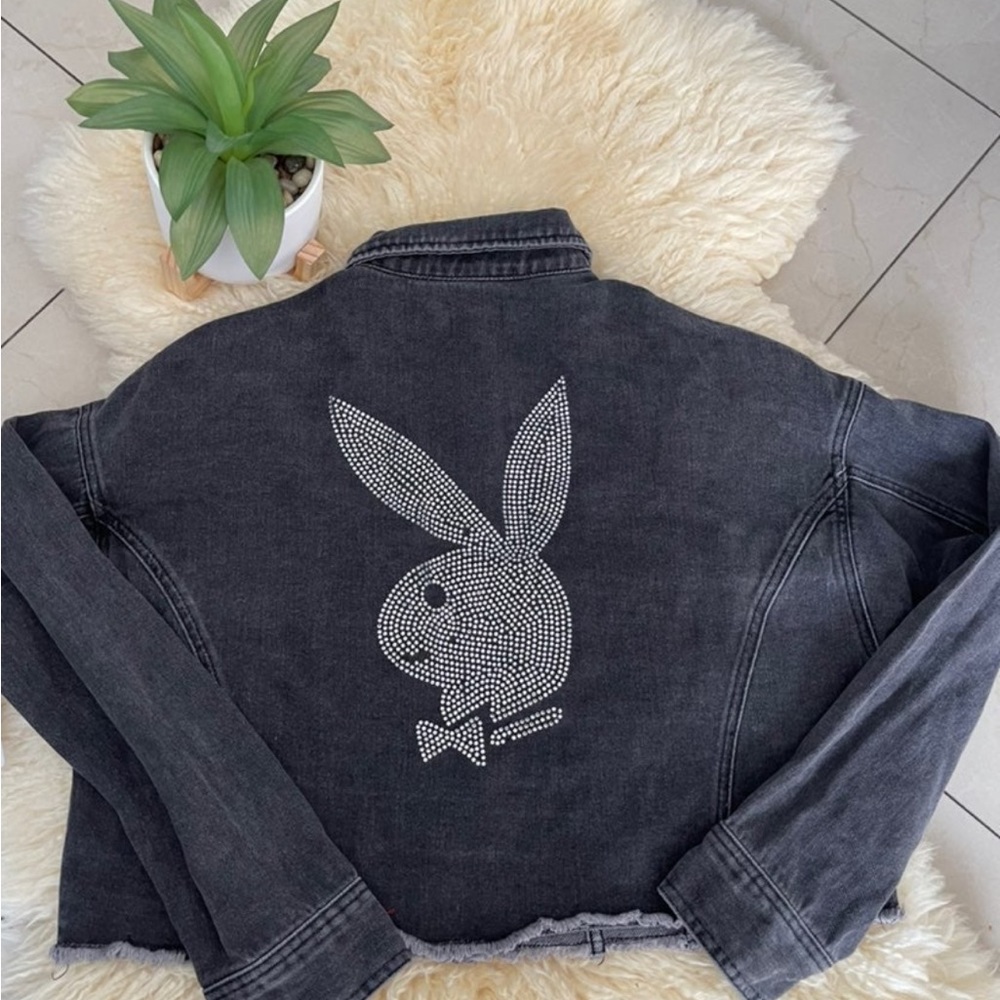 Playboy Pacsun Rhinestone Emblem Cropped Denim Jacket NWT